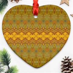 Boho Old Gold Pattern Heart Ornament (two Sides) by SpinnyChairDesigns