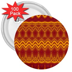 Boho Red Gold Pattern 3  Buttons (100 Pack)  by SpinnyChairDesigns