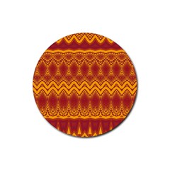 Boho Red Gold Pattern Rubber Round Coaster (4 Pack)  by SpinnyChairDesigns