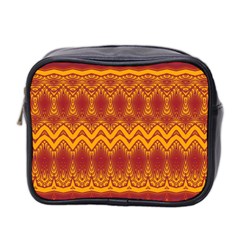 Boho Red Gold Pattern Mini Toiletries Bag (two Sides) by SpinnyChairDesigns