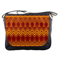 Boho Red Gold Pattern Messenger Bag by SpinnyChairDesigns