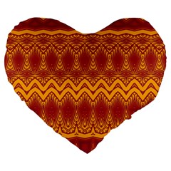 Boho Red Gold Pattern Large 19  Premium Heart Shape Cushions by SpinnyChairDesigns