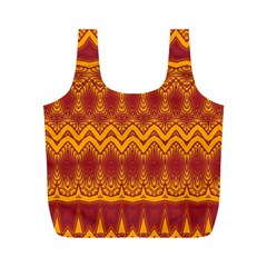 Boho Red Gold Pattern Full Print Recycle Bag (m) by SpinnyChairDesigns