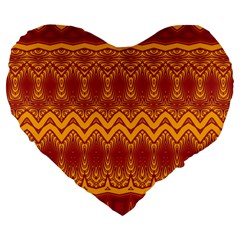 Boho Red Gold Pattern Large 19  Premium Flano Heart Shape Cushions by SpinnyChairDesigns