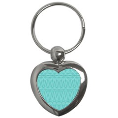 Boho Teal Pattern Key Chain (heart) by SpinnyChairDesigns