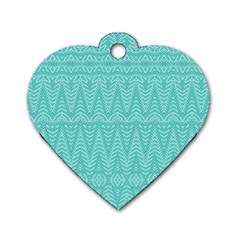 Boho Teal Pattern Dog Tag Heart (one Side) by SpinnyChairDesigns