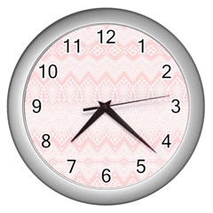 Boho Pastel Pink Pattern Wall Clock (silver) by SpinnyChairDesigns