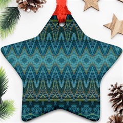 Boho Teal Blue Pattern Ornament (star) by SpinnyChairDesigns