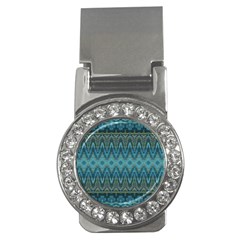 Boho Teal Blue Pattern Money Clips (cz)  by SpinnyChairDesigns