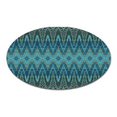 Boho Teal Blue Pattern Oval Magnet by SpinnyChairDesigns