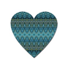 Boho Teal Blue Pattern Heart Magnet by SpinnyChairDesigns