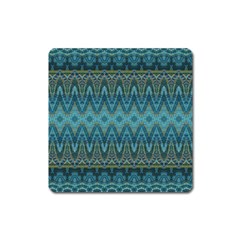 Boho Teal Blue Pattern Square Magnet by SpinnyChairDesigns