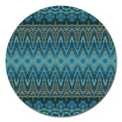 Boho Teal Blue Pattern Magnet 5  (round) by SpinnyChairDesigns