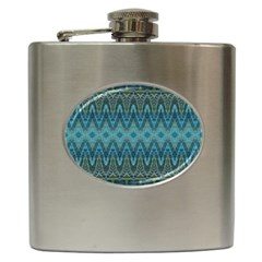 Boho Teal Blue Pattern Hip Flask (6 Oz) by SpinnyChairDesigns