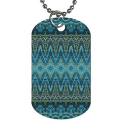 Boho Teal Blue Pattern Dog Tag (two Sides) by SpinnyChairDesigns