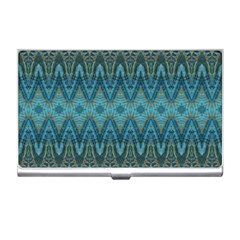 Boho Teal Blue Pattern Business Card Holder by SpinnyChairDesigns