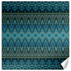 Boho Teal Blue Pattern Canvas 16  X 16  by SpinnyChairDesigns