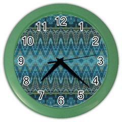 Boho Teal Blue Pattern Color Wall Clock by SpinnyChairDesigns