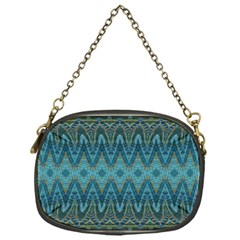 Boho Teal Blue Pattern Chain Purse (one Side) by SpinnyChairDesigns