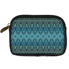 Boho Teal Blue Pattern Digital Camera Leather Case by SpinnyChairDesigns