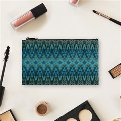 Boho Teal Blue Pattern Cosmetic Bag (small) by SpinnyChairDesigns