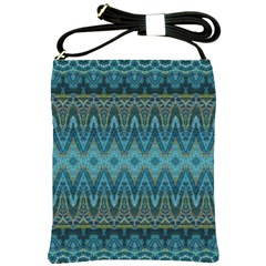 Boho Teal Blue Pattern Shoulder Sling Bag by SpinnyChairDesigns