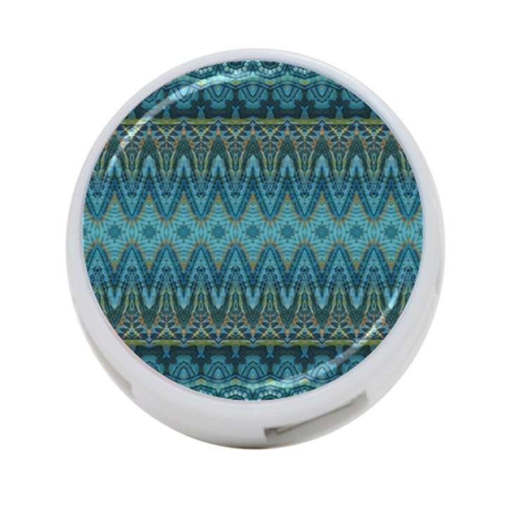 Boho Teal Blue Pattern 4-Port USB Hub (One Side)