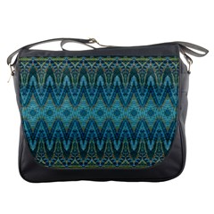 Boho Teal Blue Pattern Messenger Bag by SpinnyChairDesigns