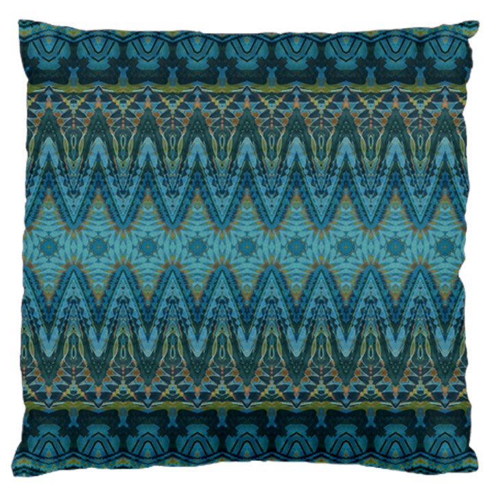 Boho Teal Blue Pattern Large Cushion Case (One Side)