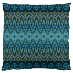 Boho Teal Blue Pattern Large Cushion Case (two Sides) by SpinnyChairDesigns