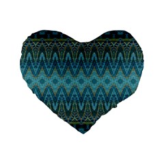 Boho Teal Blue Pattern Standard 16  Premium Heart Shape Cushions by SpinnyChairDesigns