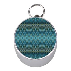 Boho Teal Blue Pattern Mini Silver Compasses by SpinnyChairDesigns