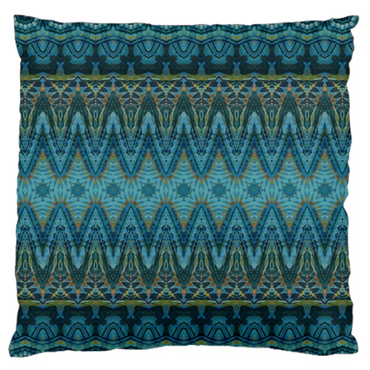 Boho Teal Blue Pattern Large Flano Cushion Case (Two Sides)