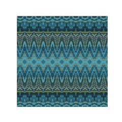 Boho Teal Blue Pattern Small Satin Scarf (square) by SpinnyChairDesigns