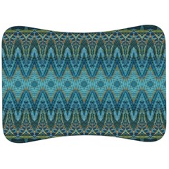 Boho Teal Blue Pattern Velour Seat Head Rest Cushion by SpinnyChairDesigns