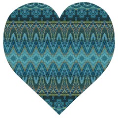 Boho Teal Blue Pattern Wooden Puzzle Heart by SpinnyChairDesigns