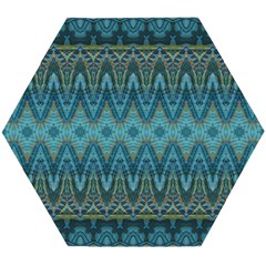 Boho Teal Blue Pattern Wooden Puzzle Hexagon by SpinnyChairDesigns