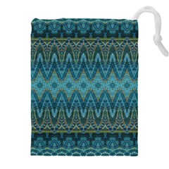 Boho Teal Blue Pattern Drawstring Pouch (4xl) by SpinnyChairDesigns