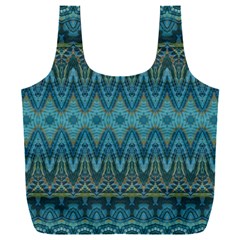 Boho Teal Blue Pattern Full Print Recycle Bag (xxl) by SpinnyChairDesigns