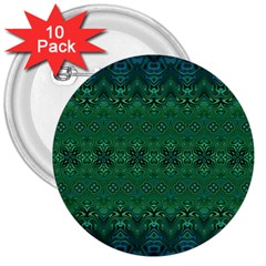 Boho Emerald Green And Blue  3  Buttons (10 Pack)  by SpinnyChairDesigns