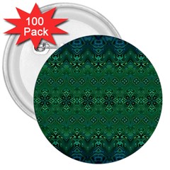 Boho Emerald Green And Blue  3  Buttons (100 Pack)  by SpinnyChairDesigns