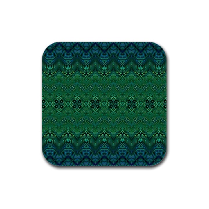 Boho Emerald Green and Blue  Rubber Square Coaster (4 pack) 