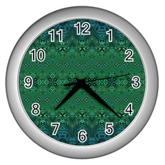 Boho Emerald Green And Blue  Wall Clock (silver) by SpinnyChairDesigns