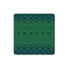 Boho Emerald Green And Blue  Square Magnet by SpinnyChairDesigns