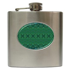 Boho Emerald Green And Blue  Hip Flask (6 Oz) by SpinnyChairDesigns