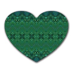 Boho Emerald Green And Blue  Heart Mousepads by SpinnyChairDesigns