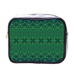 Boho Emerald Green And Blue  Mini Toiletries Bag (one Side) by SpinnyChairDesigns