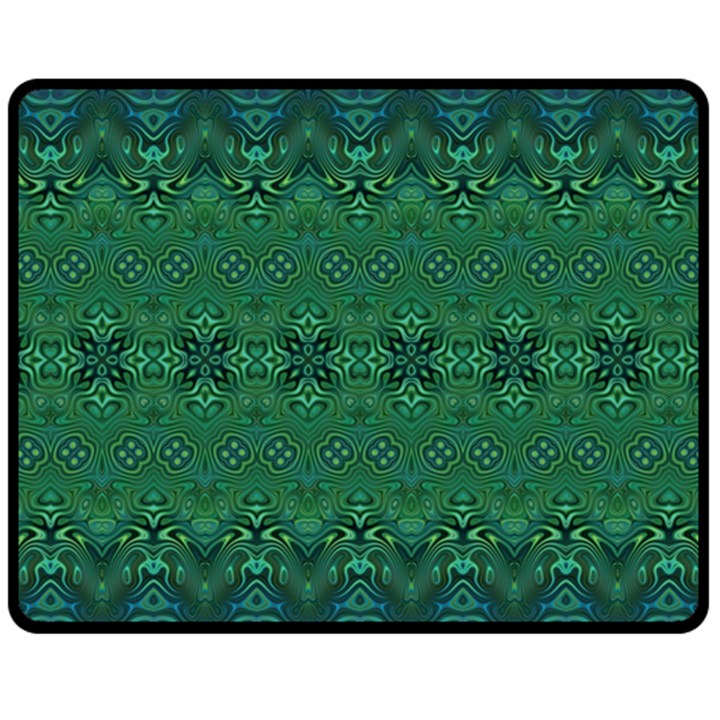 Boho Emerald Green and Blue  Fleece Blanket (Medium) 