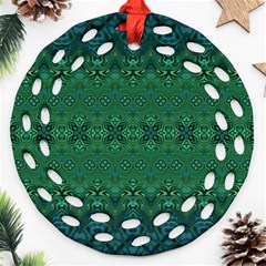 Boho Emerald Green And Blue  Round Filigree Ornament (two Sides) by SpinnyChairDesigns