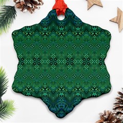 Boho Emerald Green And Blue  Snowflake Ornament (two Sides) by SpinnyChairDesigns